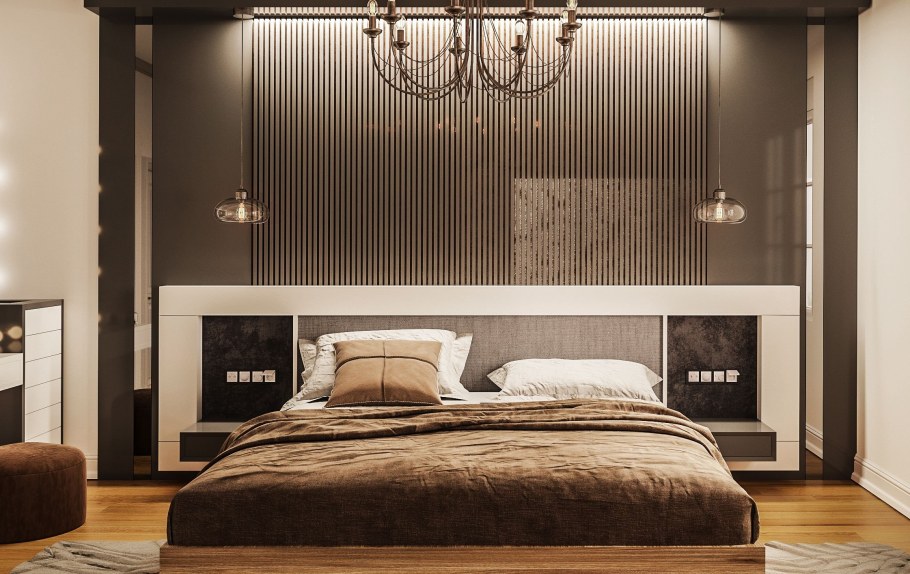 Гардеробная в изголовье кровати