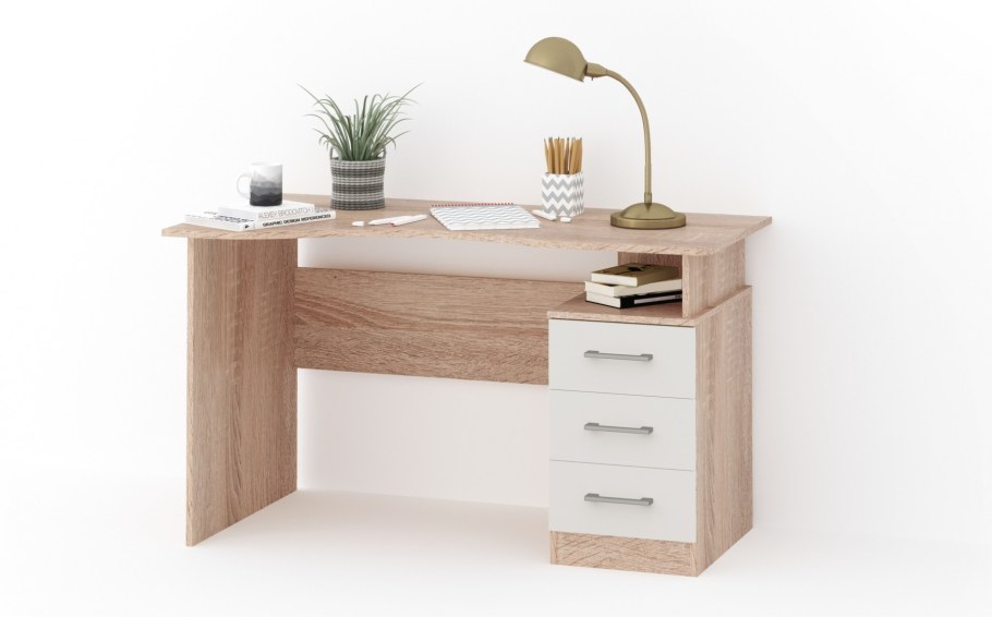 Стол письменный Гарвард 120 3 ящика (дуб сонома/белый)