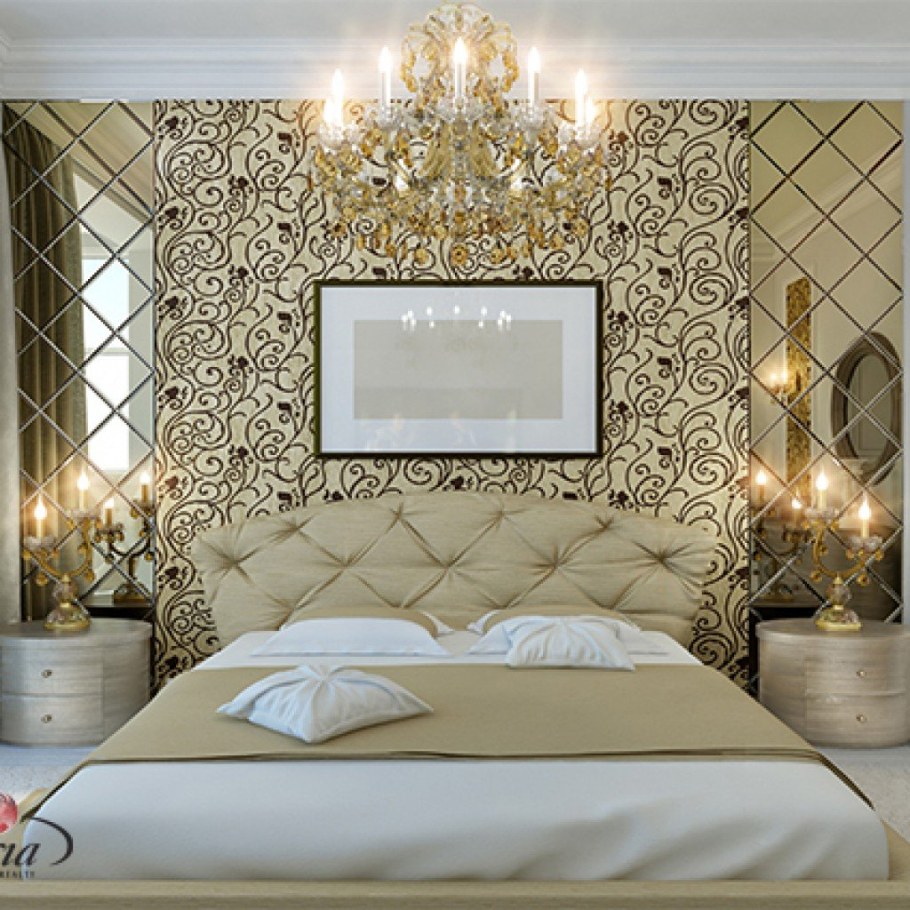 Зеркальная мозаика в интерьере спальни