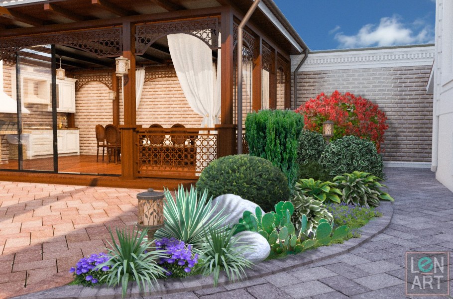 Терраса с клумбами