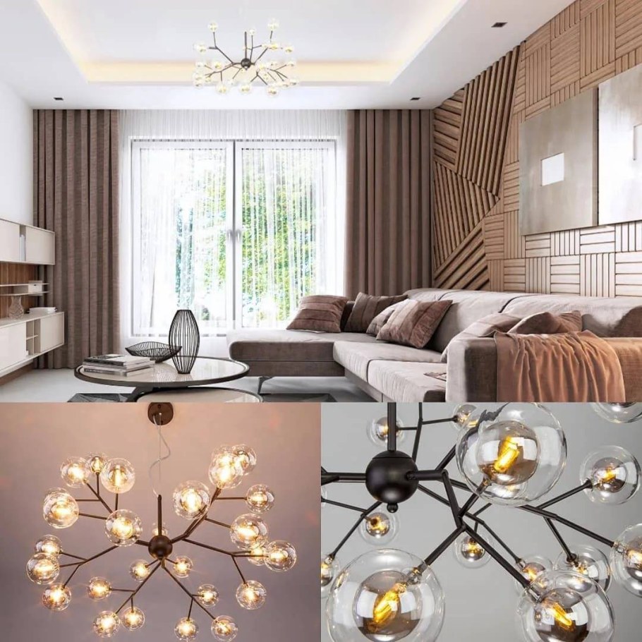 Люстры в интерьере гостиной 18 кв