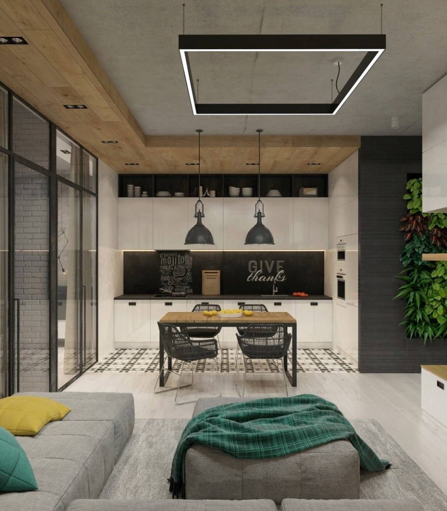 Кухня с гостинной 30кв м лофт