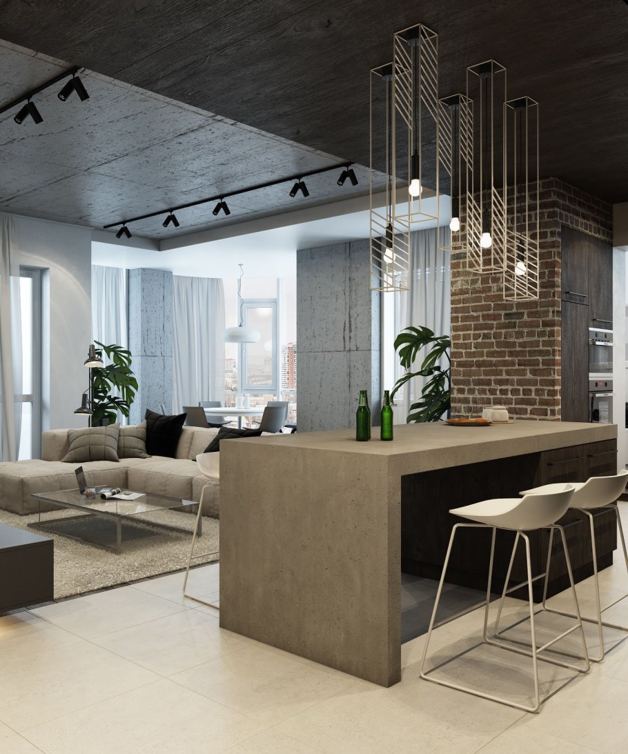 Кухня гостиная лофт