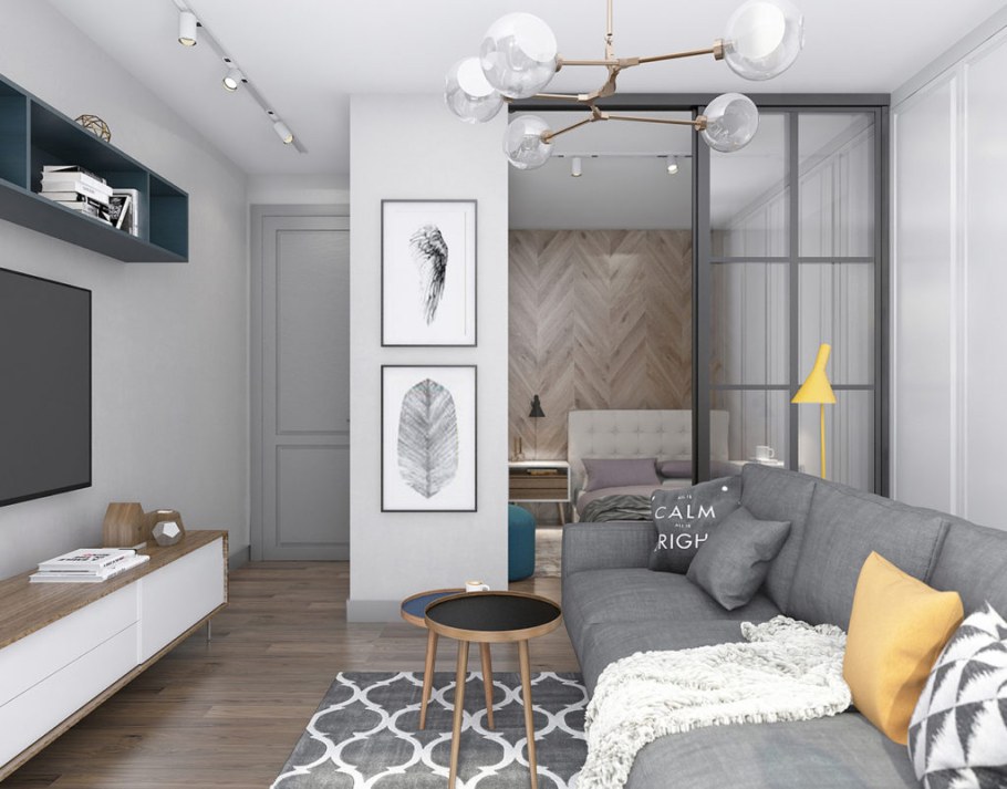 Интерьер в однокомнатной квартире 40 кв