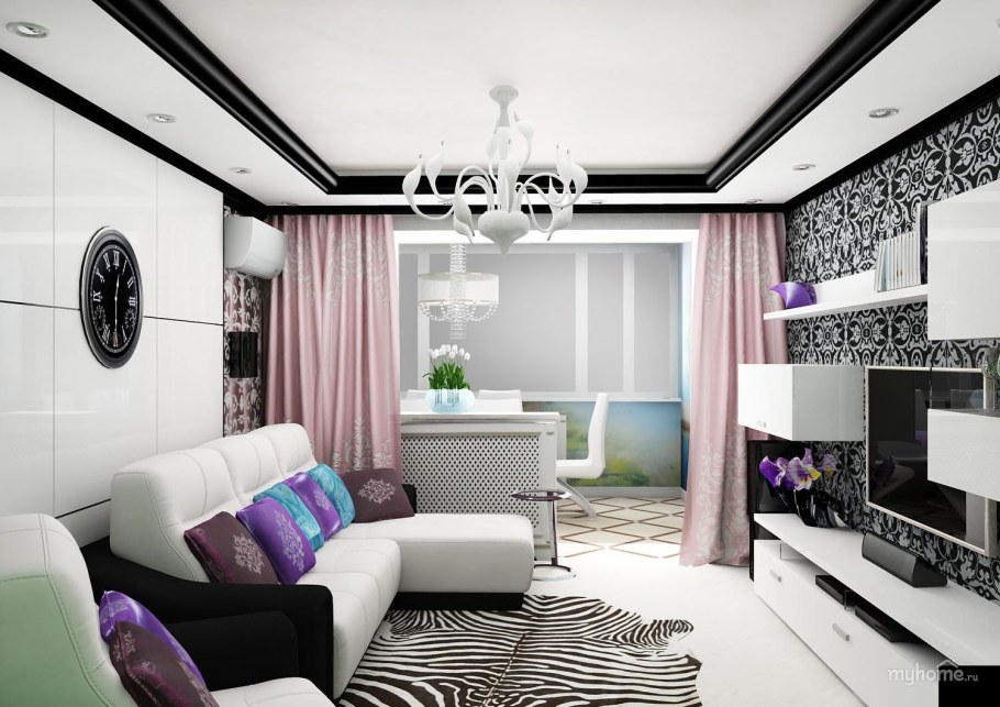 Гостиная в черно белых тонах
