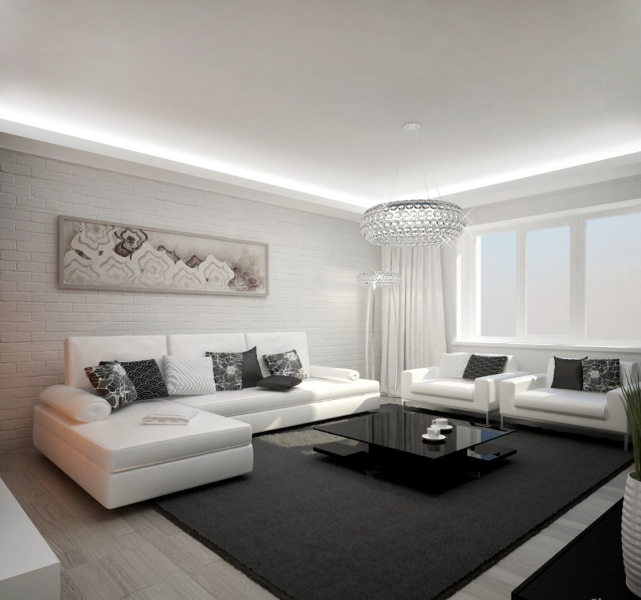 Белый интерьер гостиной