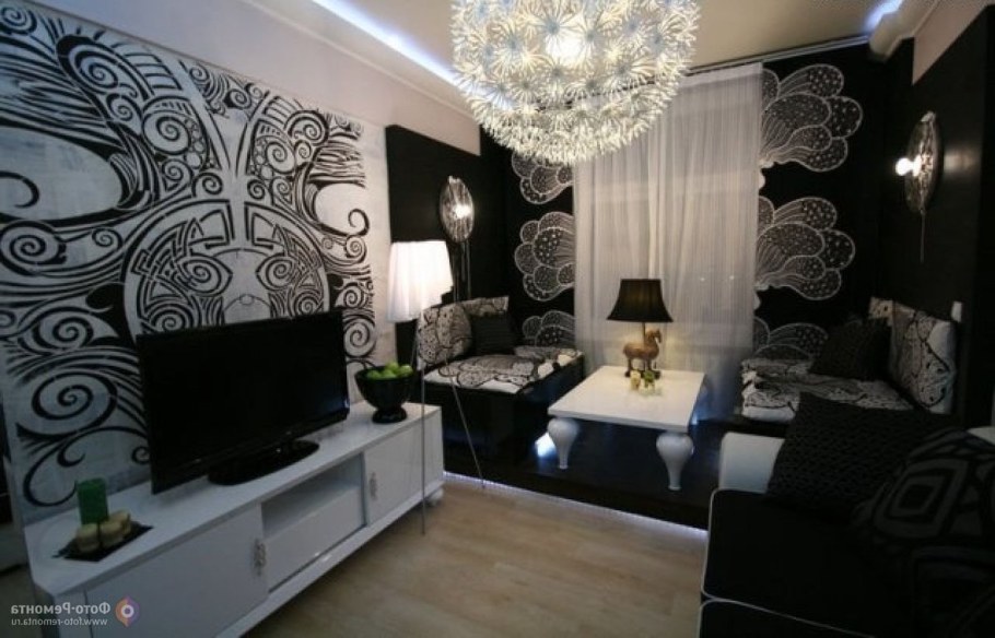Черно белый интерьер гостиной