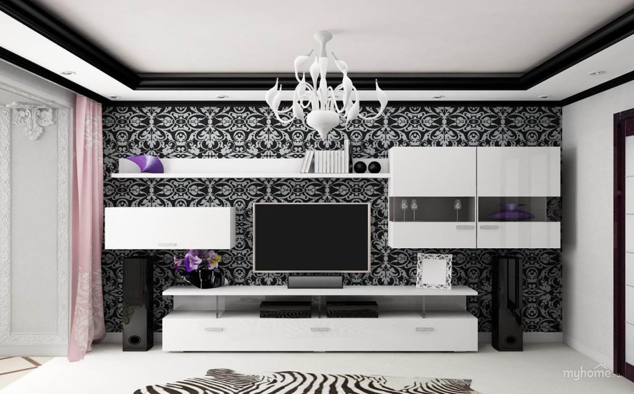 Гостиная в черно белых тонах