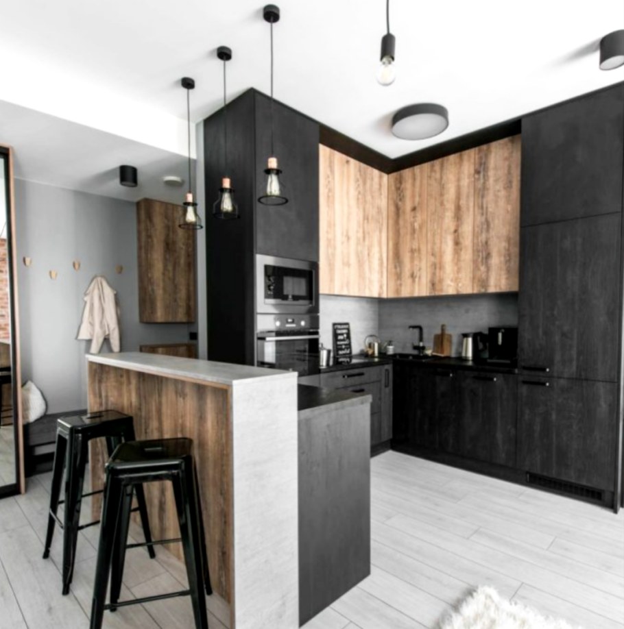 Кухня в стиле лофт бетон и дерево