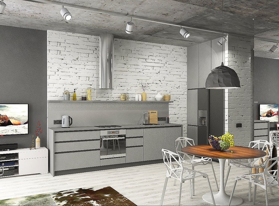 Бетон лофт графит кухня