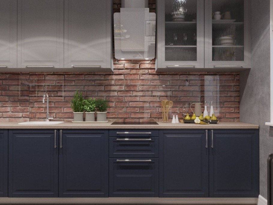 Кухни лофт синего цвета