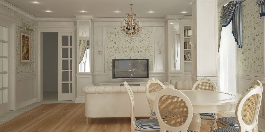 Светлая гостиная в классическом стиле