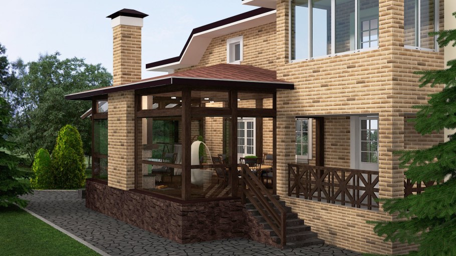 Терраса к кирпичному дому