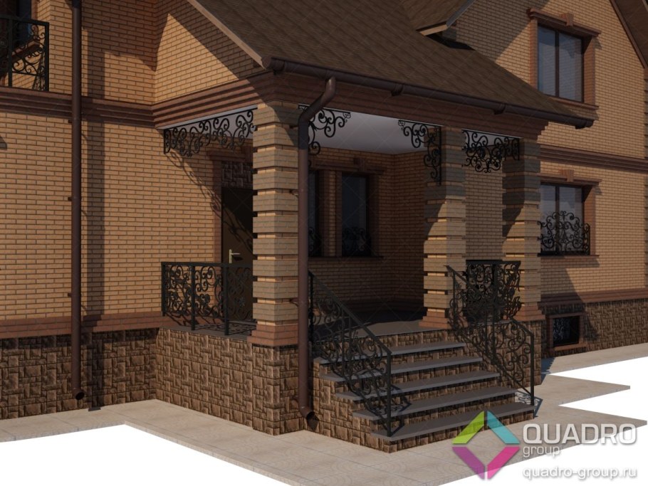Крыльцо с колоннами из кирпича