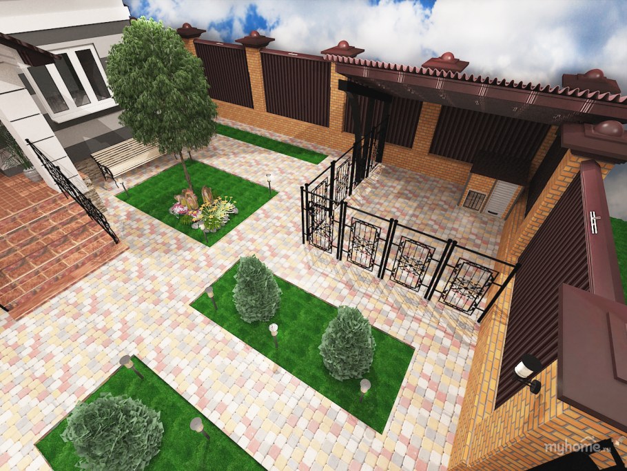 Планировка дома с двором