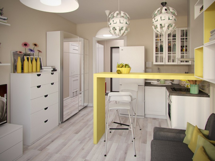 Кухня гостиная икеа 13м