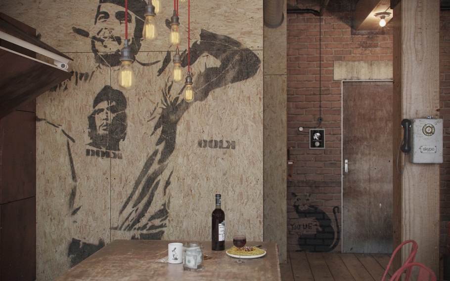 Роспись стен в интерьере в стиле лофт