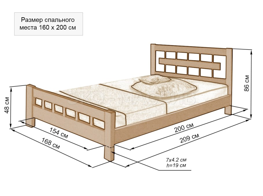 Кровать 200х120 чертеж с размерами