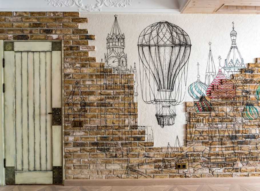 Роспись стен в интерьере в стиле лофт