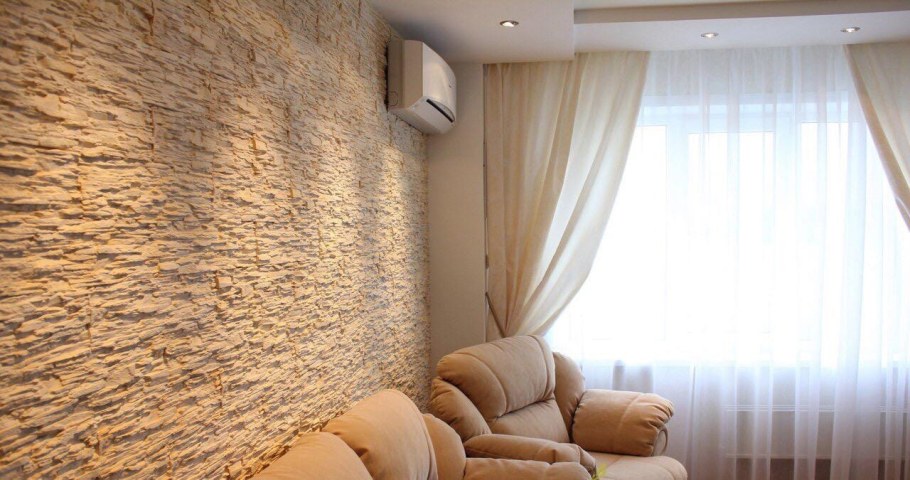 Декоративный камень сланец тонкослойный в интерьере