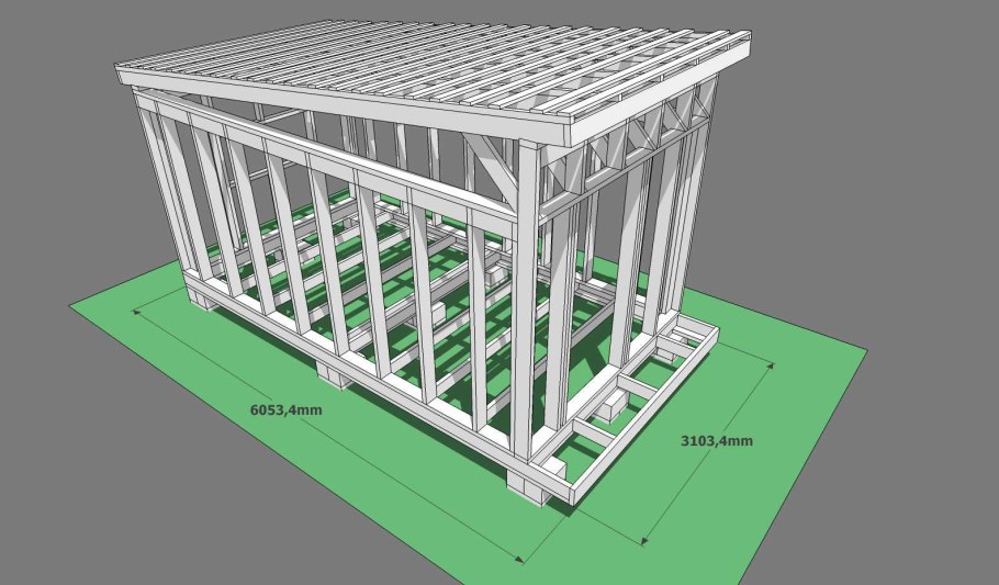 Каркасный дом 6 на 4 с односкатной крышей чертеж