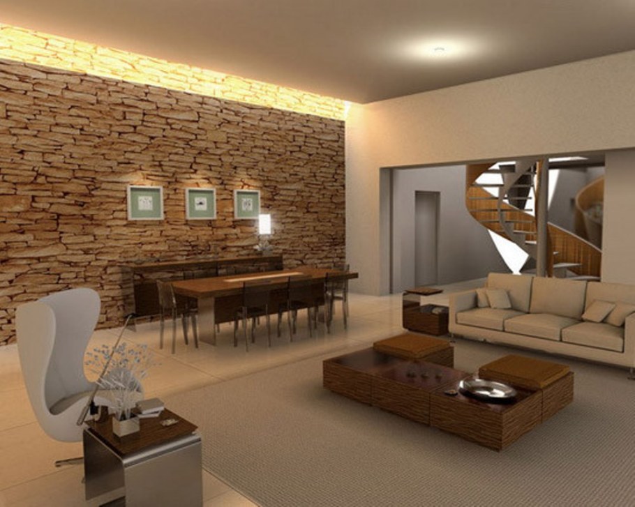 Гостиная с декоративным камнем