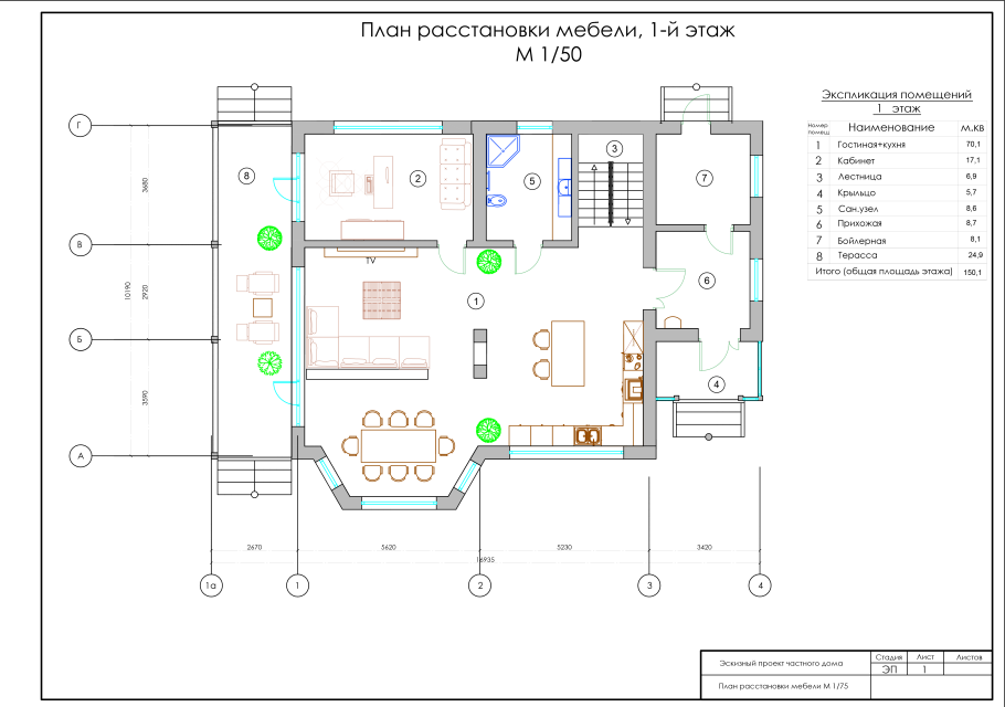 План офиса с расстановкой мебели и размерами