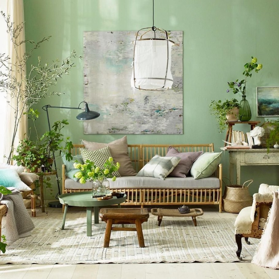 Интерьер зелёный экостиль