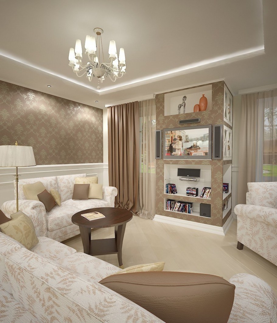 Бежевый интерьер гостиной