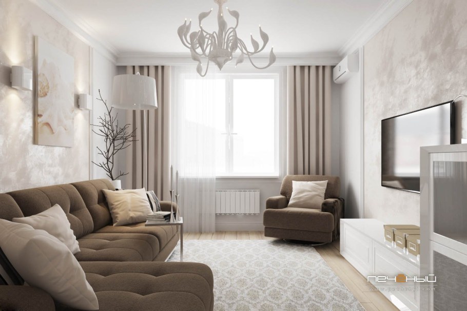 Бежевый интерьер гостиной