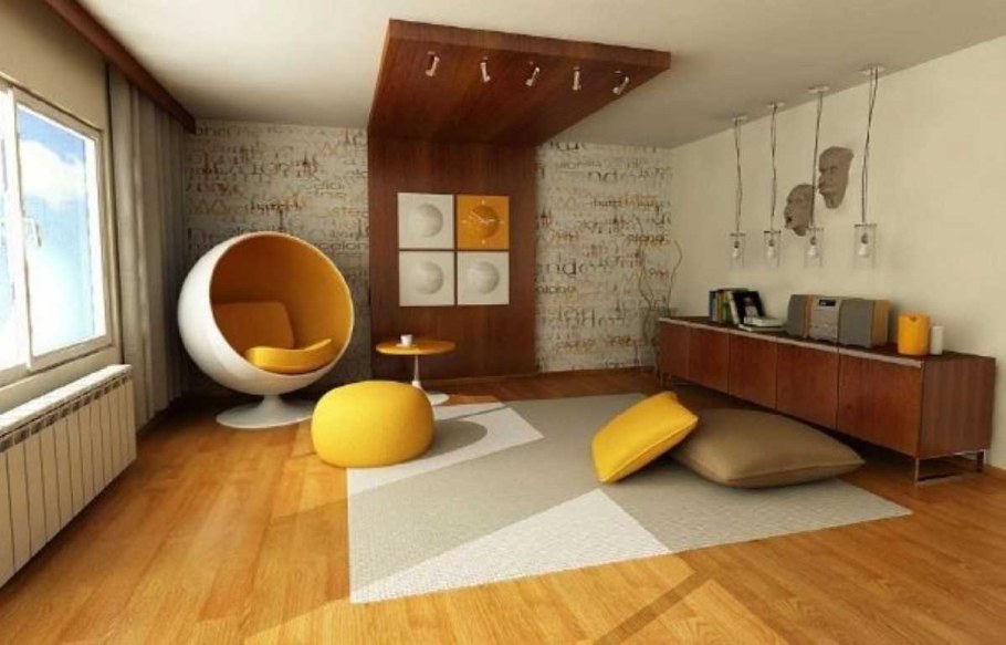 Желтый паркет в интерьере