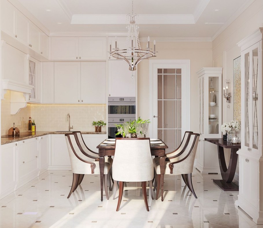 Кухня пол белый мрамор