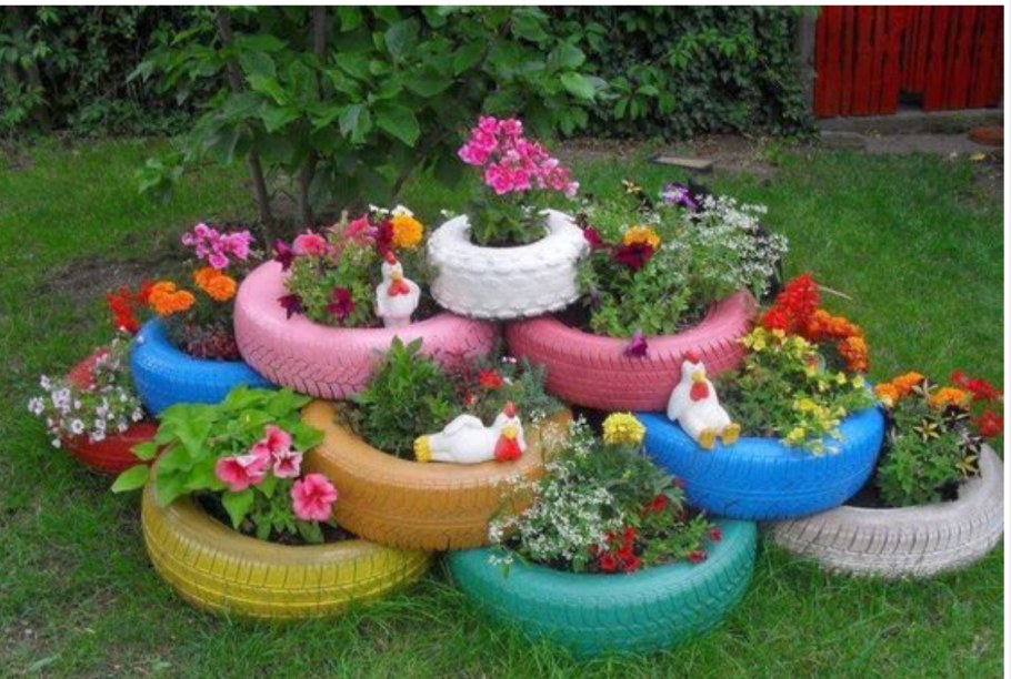 Клумбы из покрышек