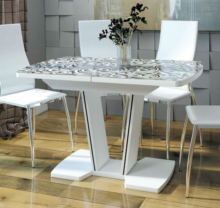Стол обеденный Портофино белый глянец/стекло