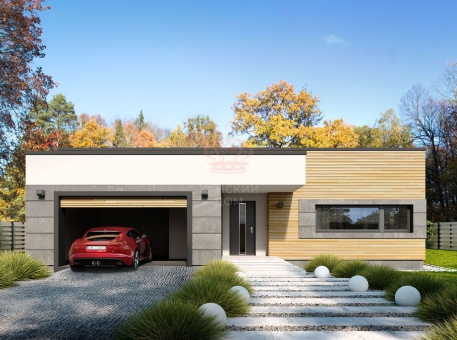 Одноэтажный дом с плоской крышей 100м2