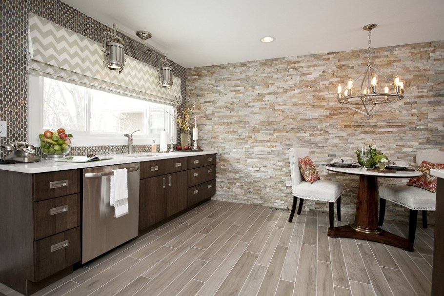 Декоративный камень в интерьере кухни