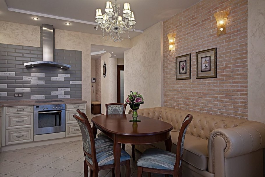 Отделка кухни декоративным камнем