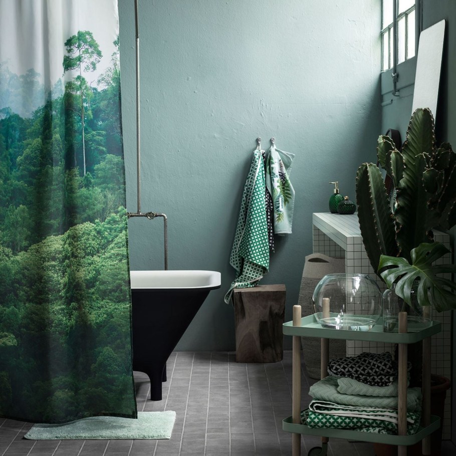 Зеленая занавеска для ванной