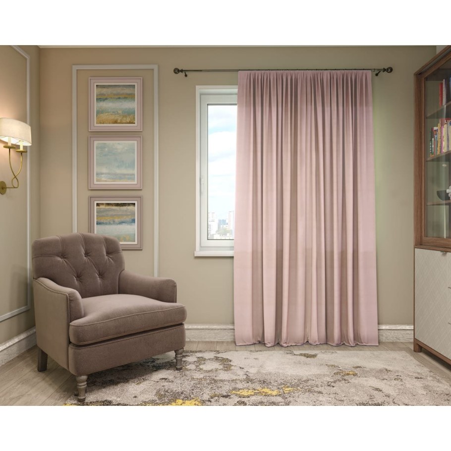 Пудровые шторы в интерьере