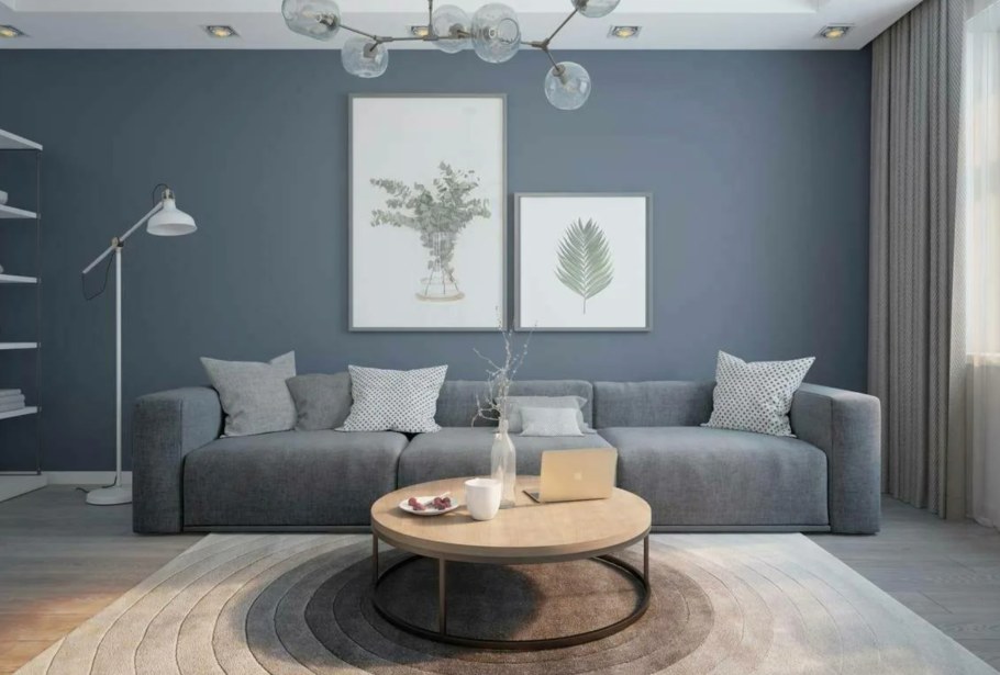 Серые обои в интерьере гостиной