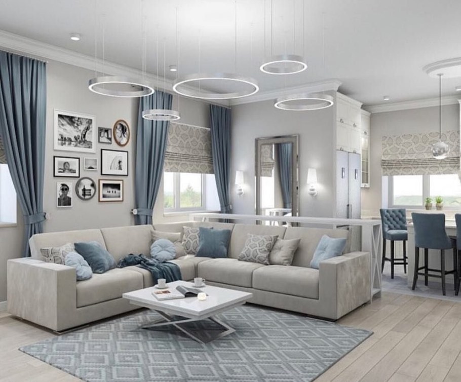 Гостиная в голубых тонах