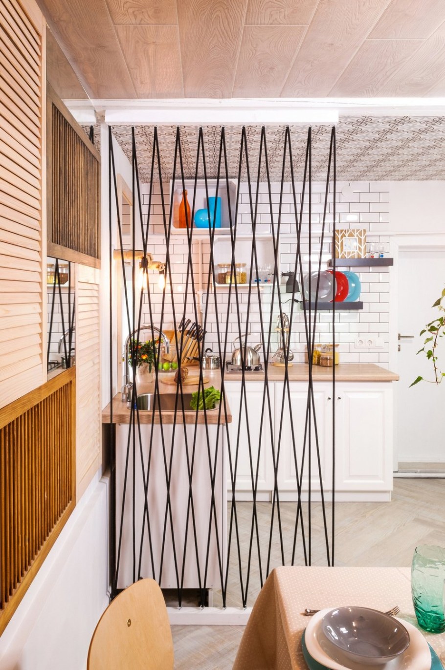 Зонирование веревочной перегородкой