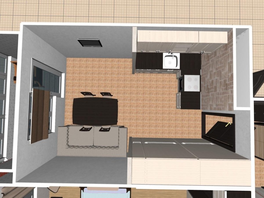 Расстановка мебели в квадратной кухне гостиной