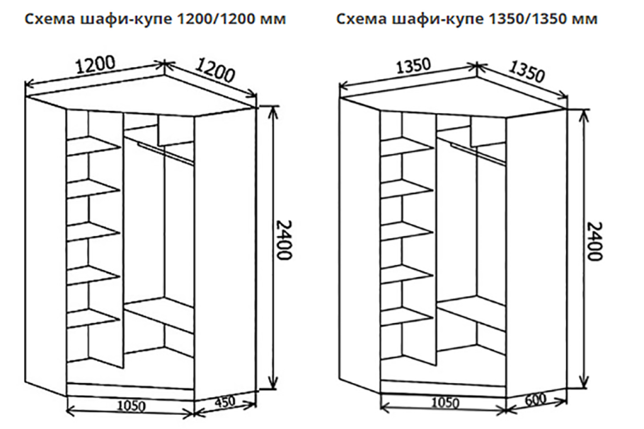 Угловой шкаф 1300х1300 чертеж