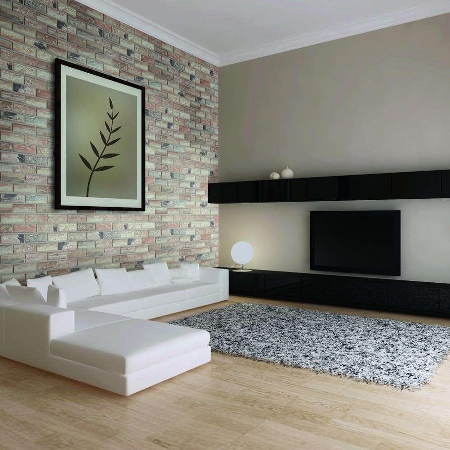 Декоративный камень в интерьере гостиной