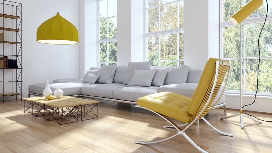 Желтый диван в интерьере