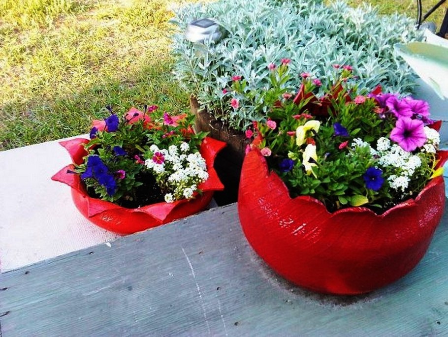 Красивые клумбы из колес