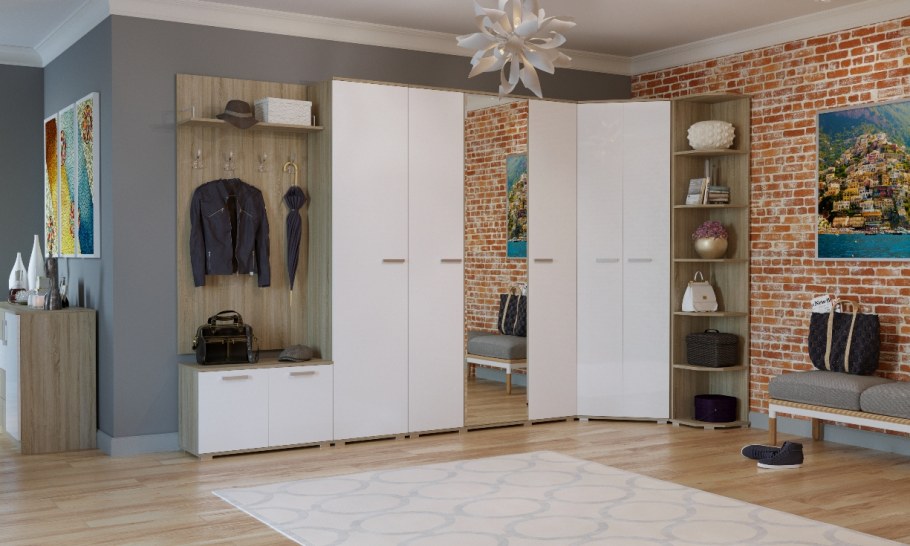 Прихожая Италия белый глянец дуб сонома