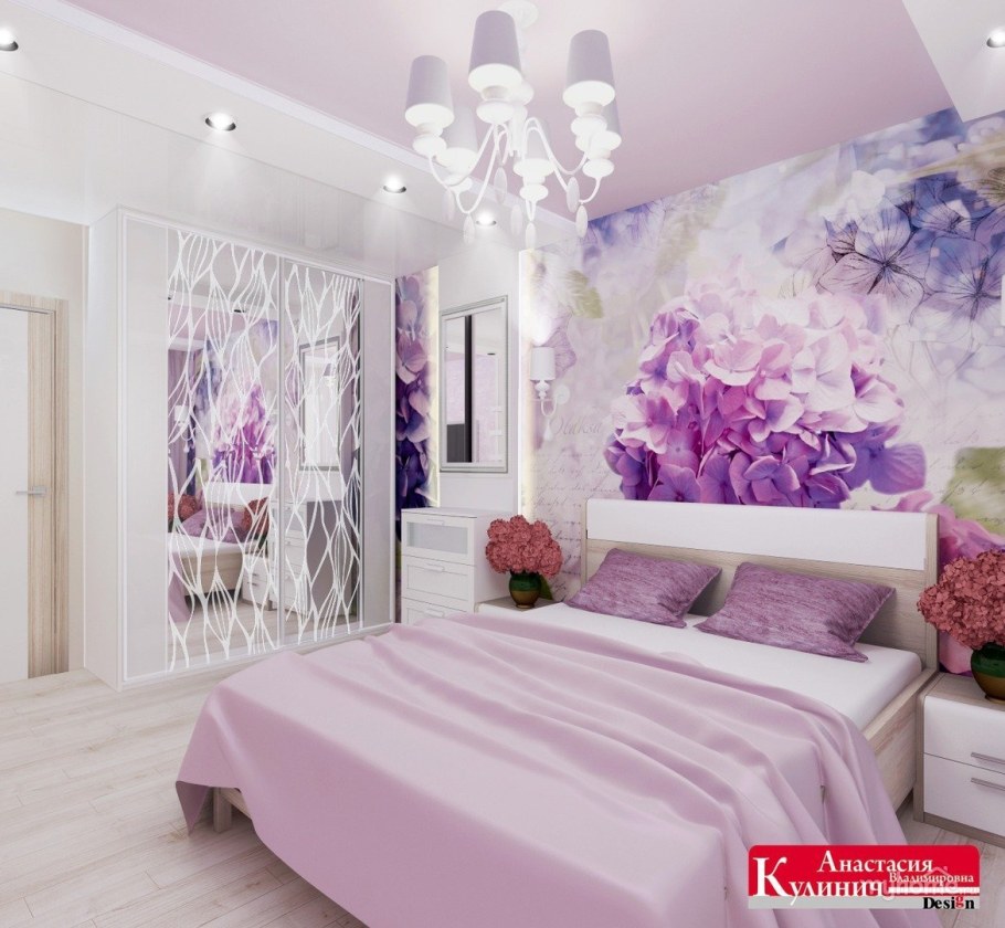 Интерьер спальни в сиреневых тонах