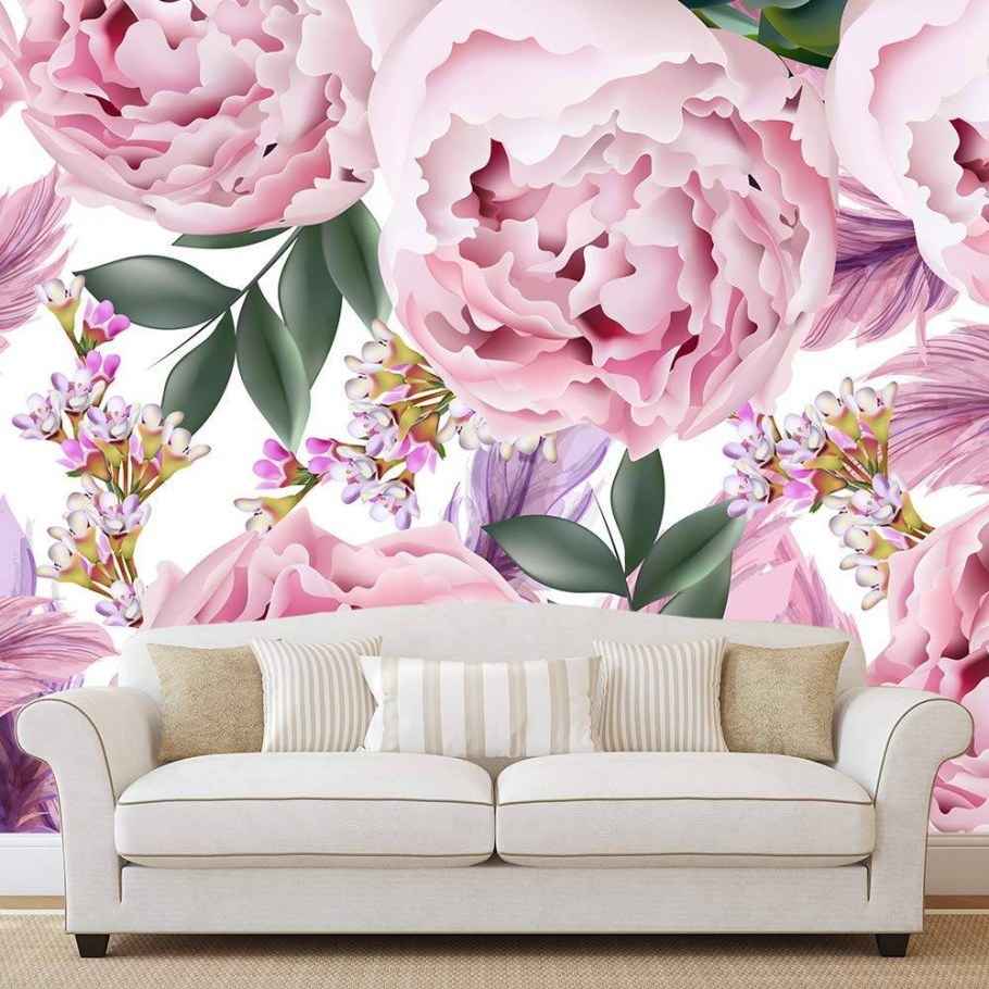 Фотообои пионы в спальне